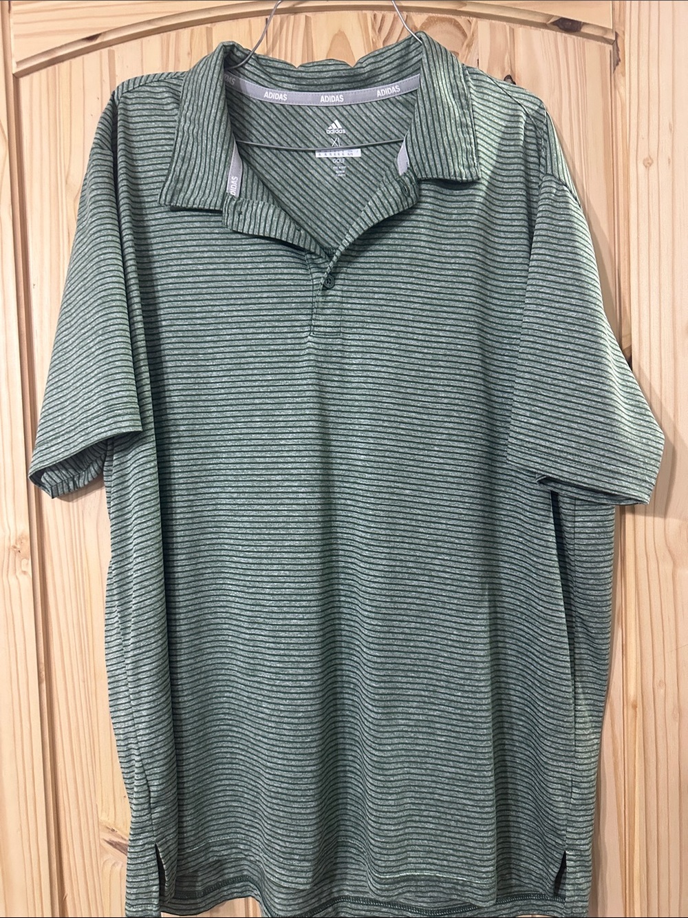 Adidas Men’s Green Thin-Striped Golf Polo